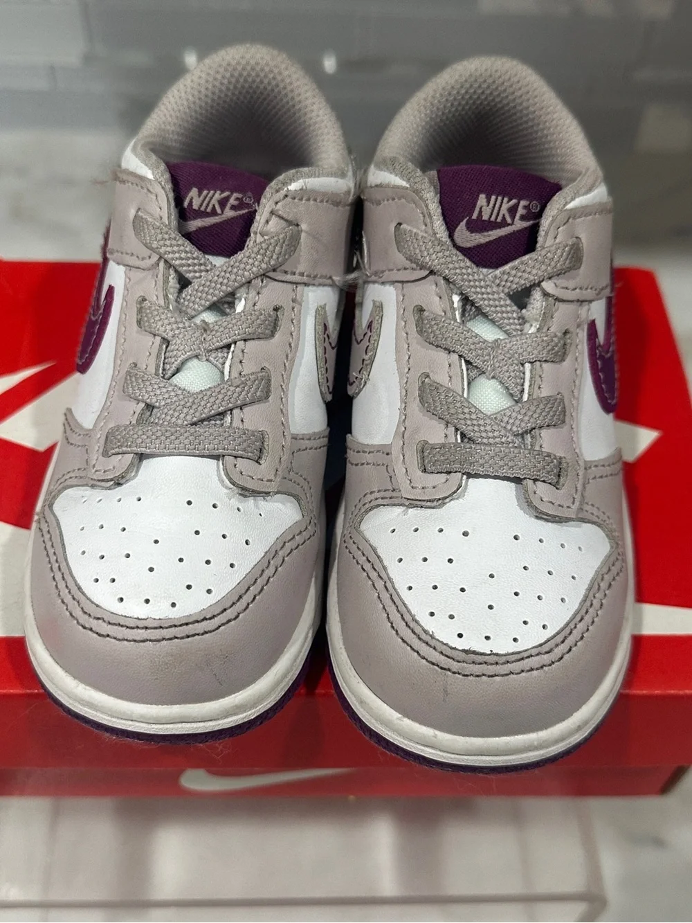 Nike Dunk Low Little Kids Sneakers White & Purple Size 8C w/ Box